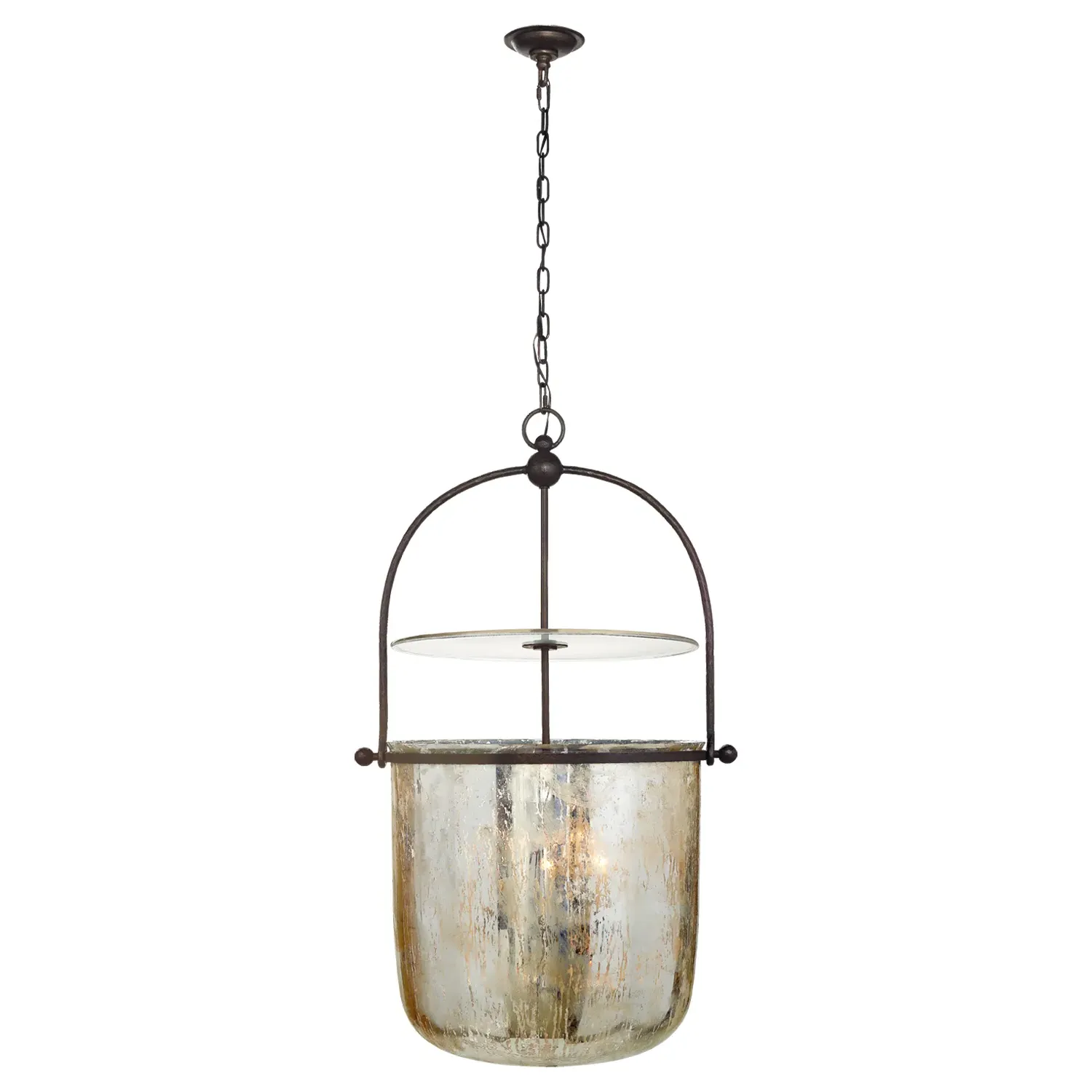 Lorford Large Bell Pendant - Aged Iron, Mercury Glass