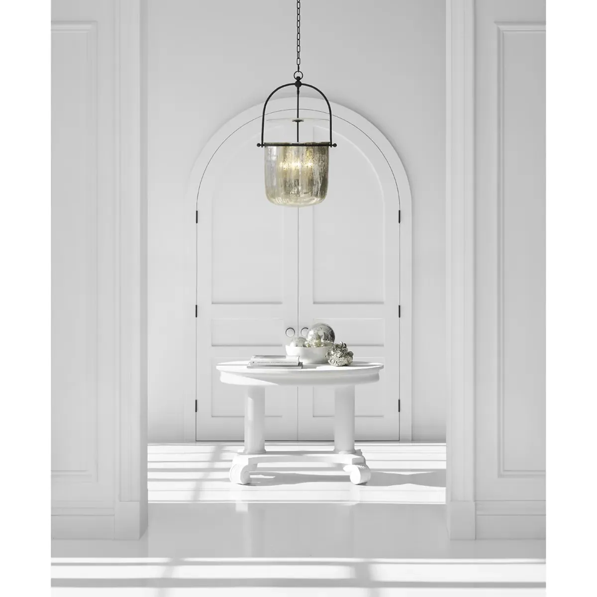 Lorford Medium Bell Pendant - Aged Iron, Mercury Glass