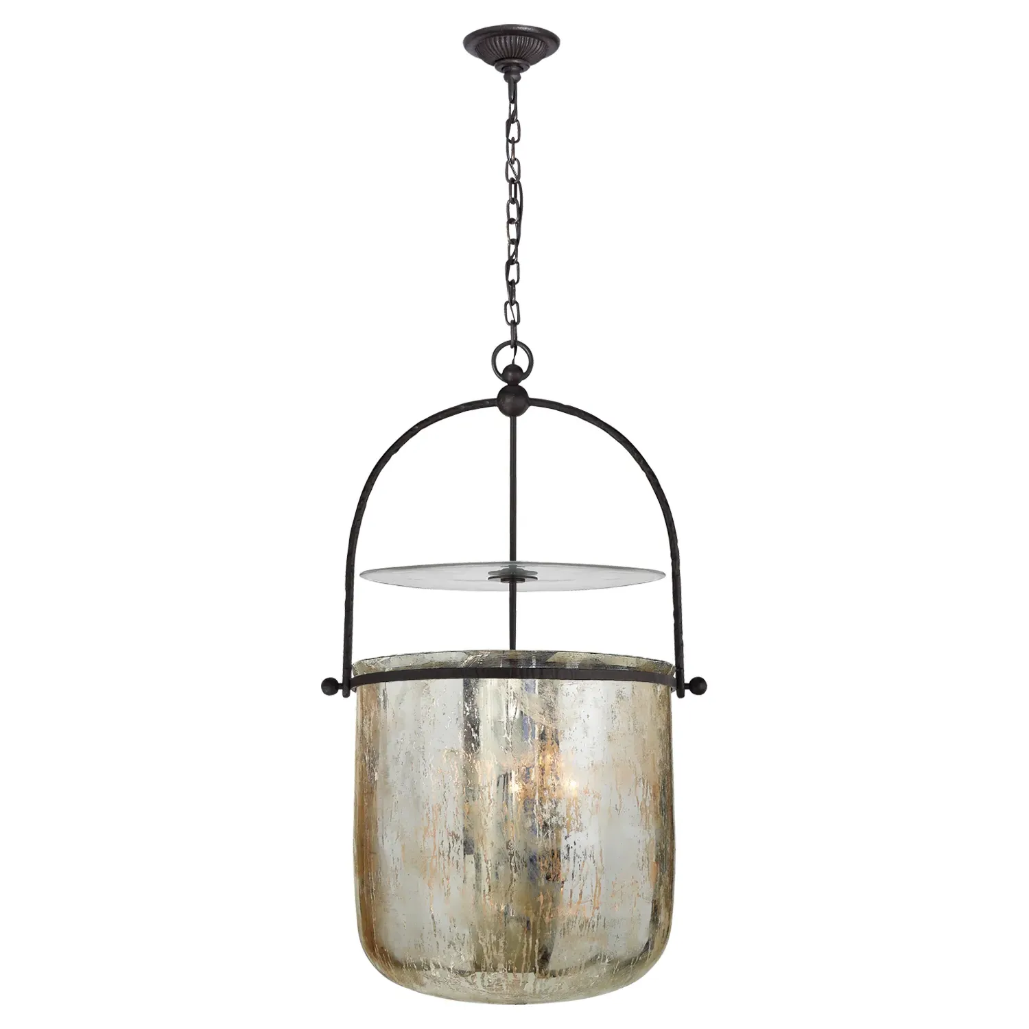 Lorford Medium Bell Pendant - Aged Iron, Mercury Glass