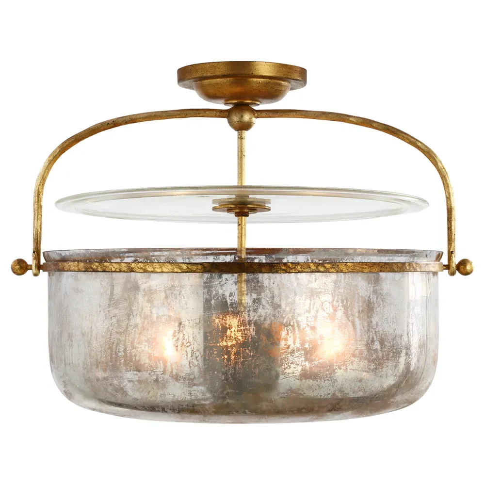 Lorford Medium Semi Flush Mount - Gilded Iron, Mercury Glass