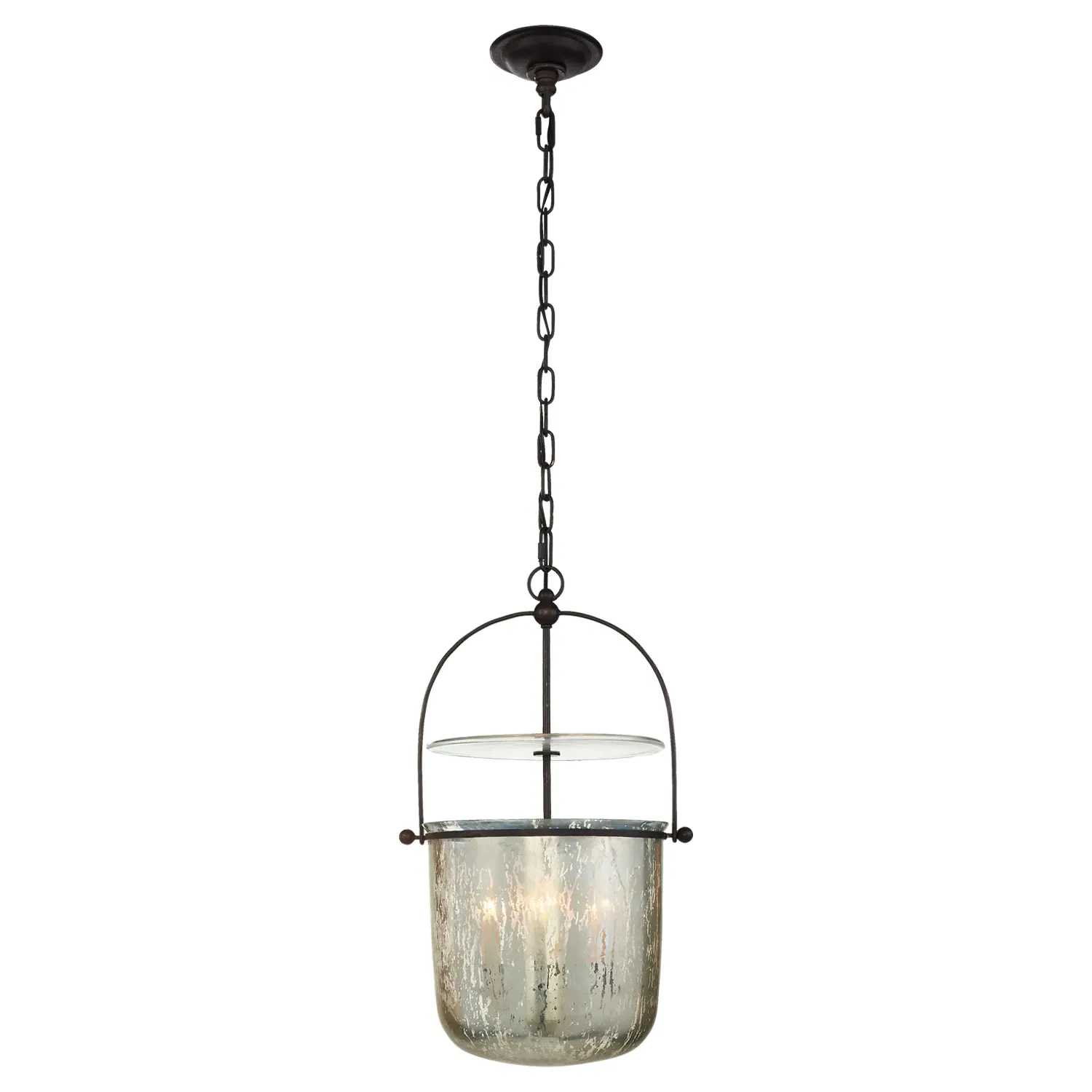 Lorford Small Bell Pendant - Aged Iron, Mercury Glass