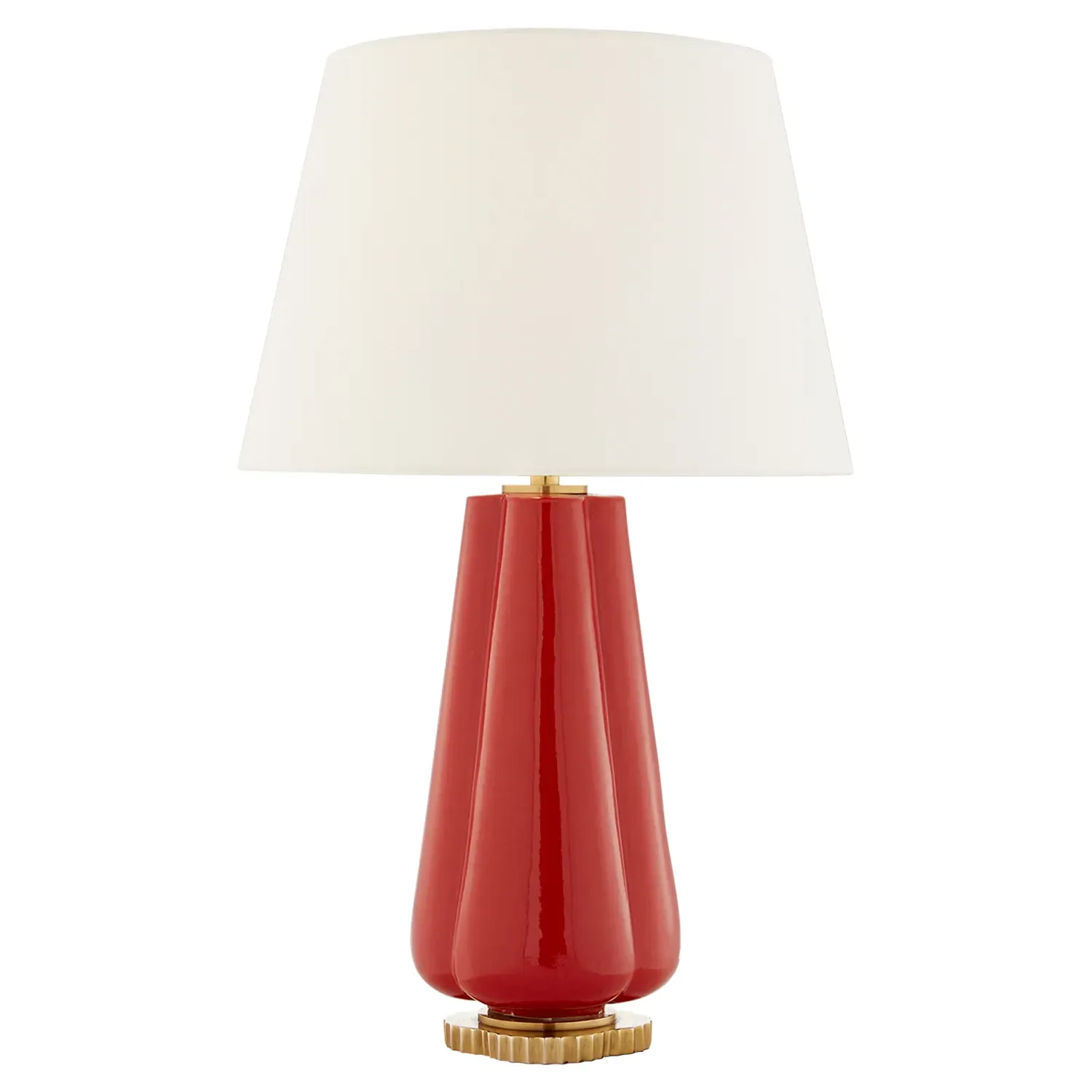 Penelope Round Table Lamp with Linen Shade - Berry Red, Ceramic image