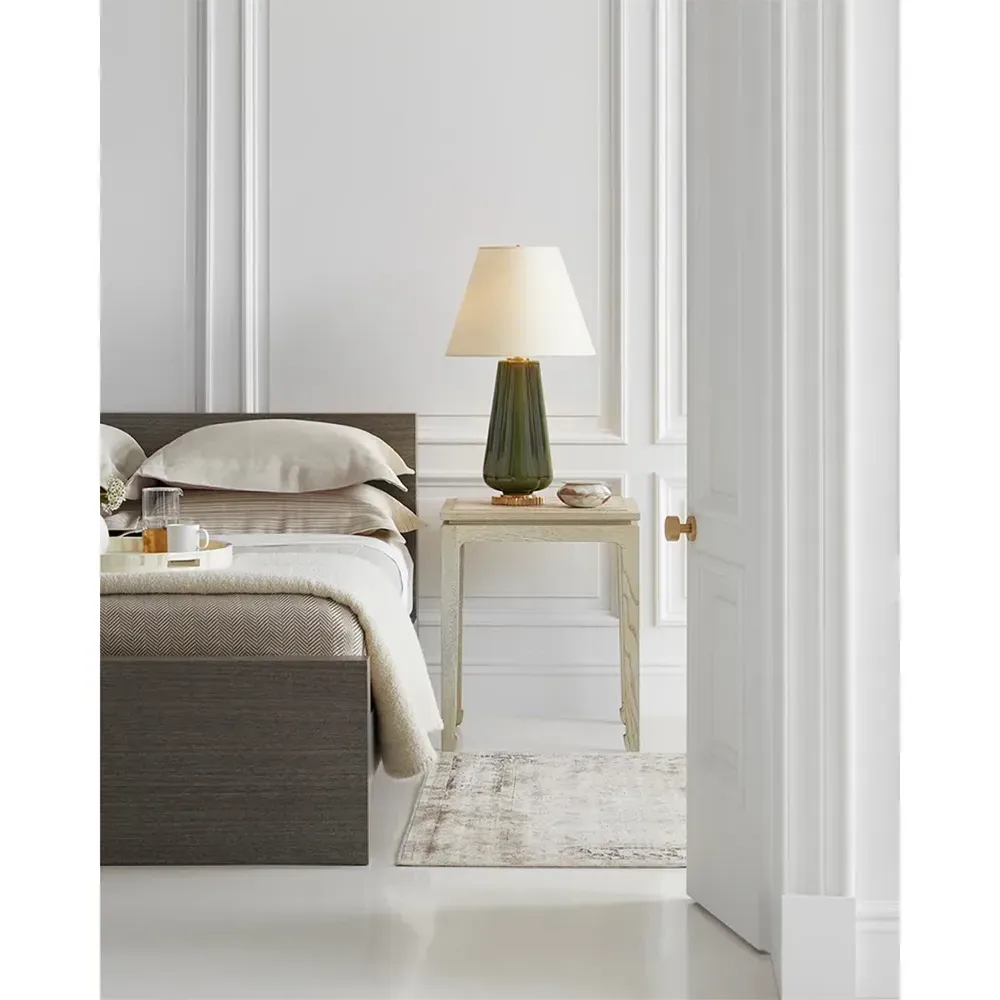 Penelope Round Table Lamp with Linen Shade - Green, Porcelain