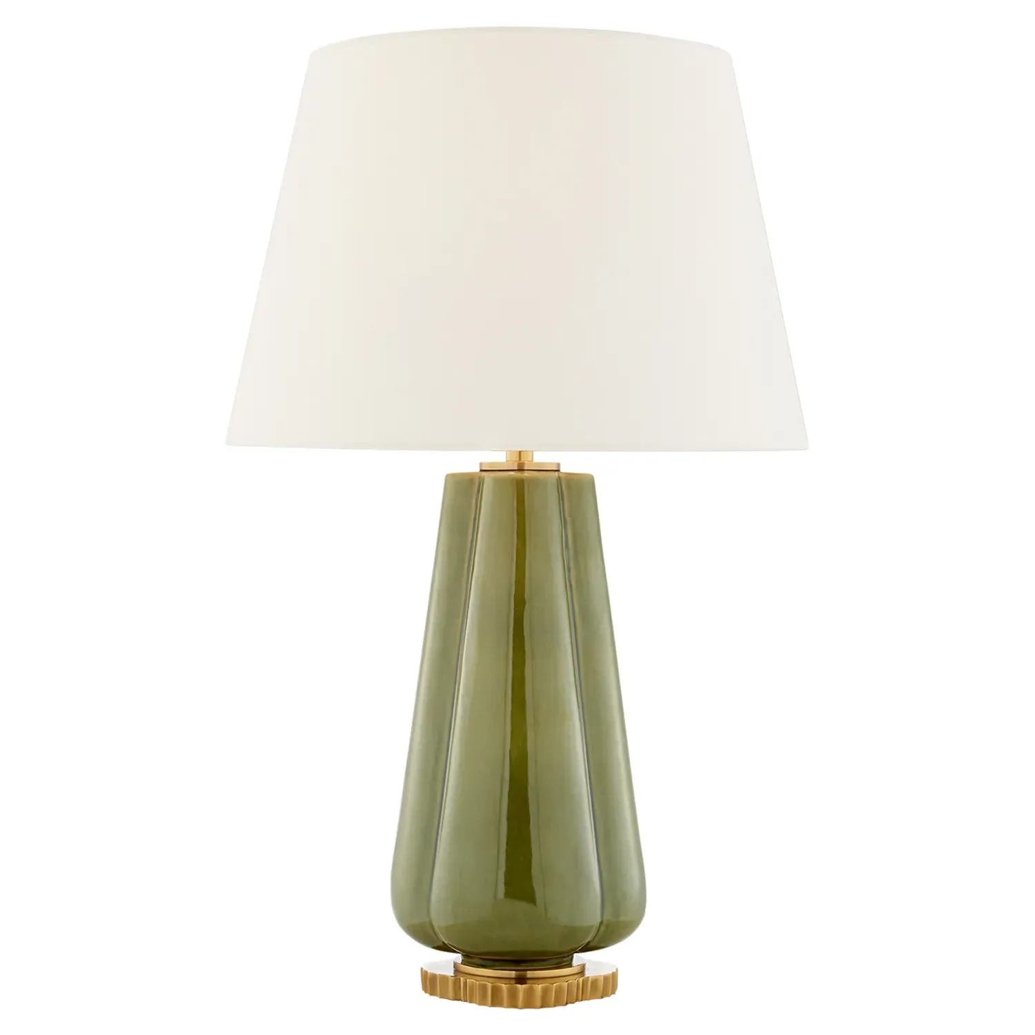 Penelope Round Table Lamp with Linen Shade - Green, Porcelain
