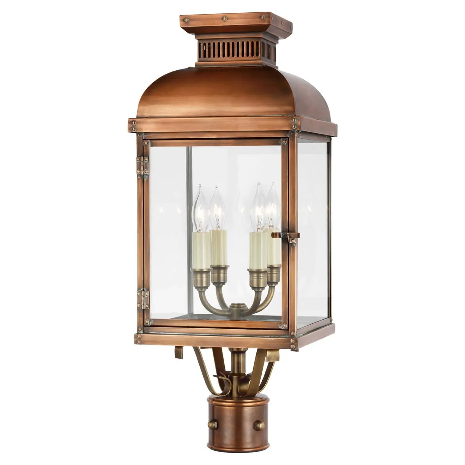 Suffork French Copper Post Lantern - Brown, Metal