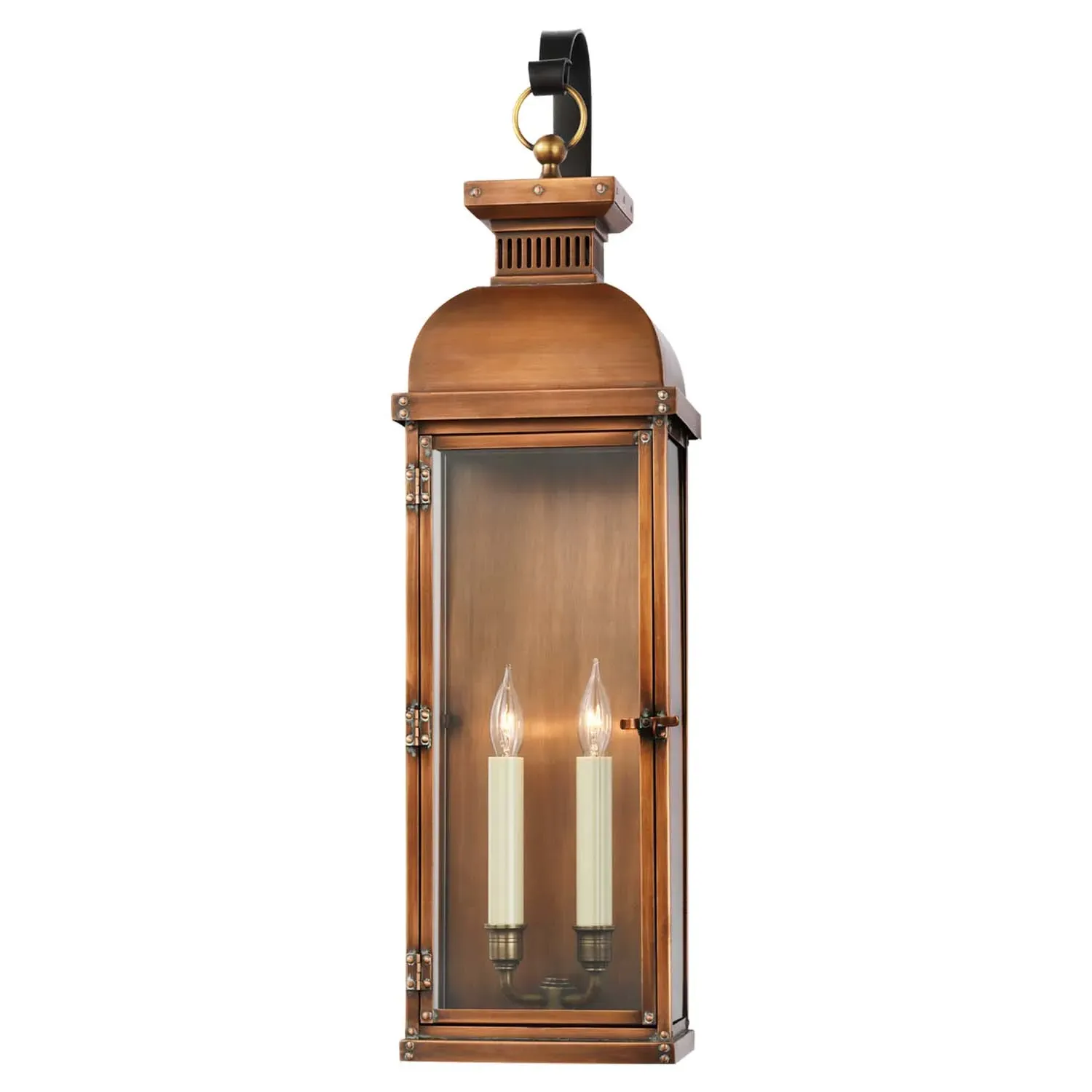 Suffork French Copper Tall Scroll Arm Lantern - Brown, Metal