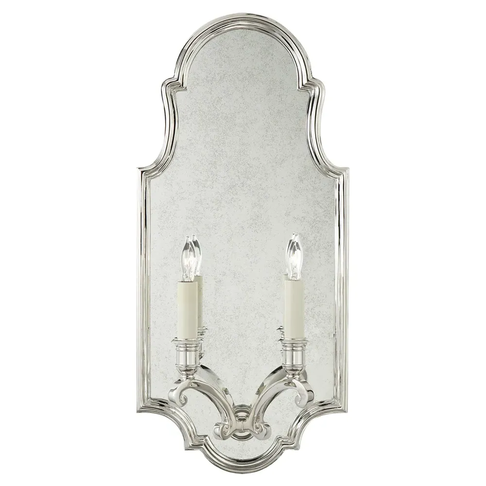 Sussex Medium Double Mirror Sconce - Polished Nickel, Metal
