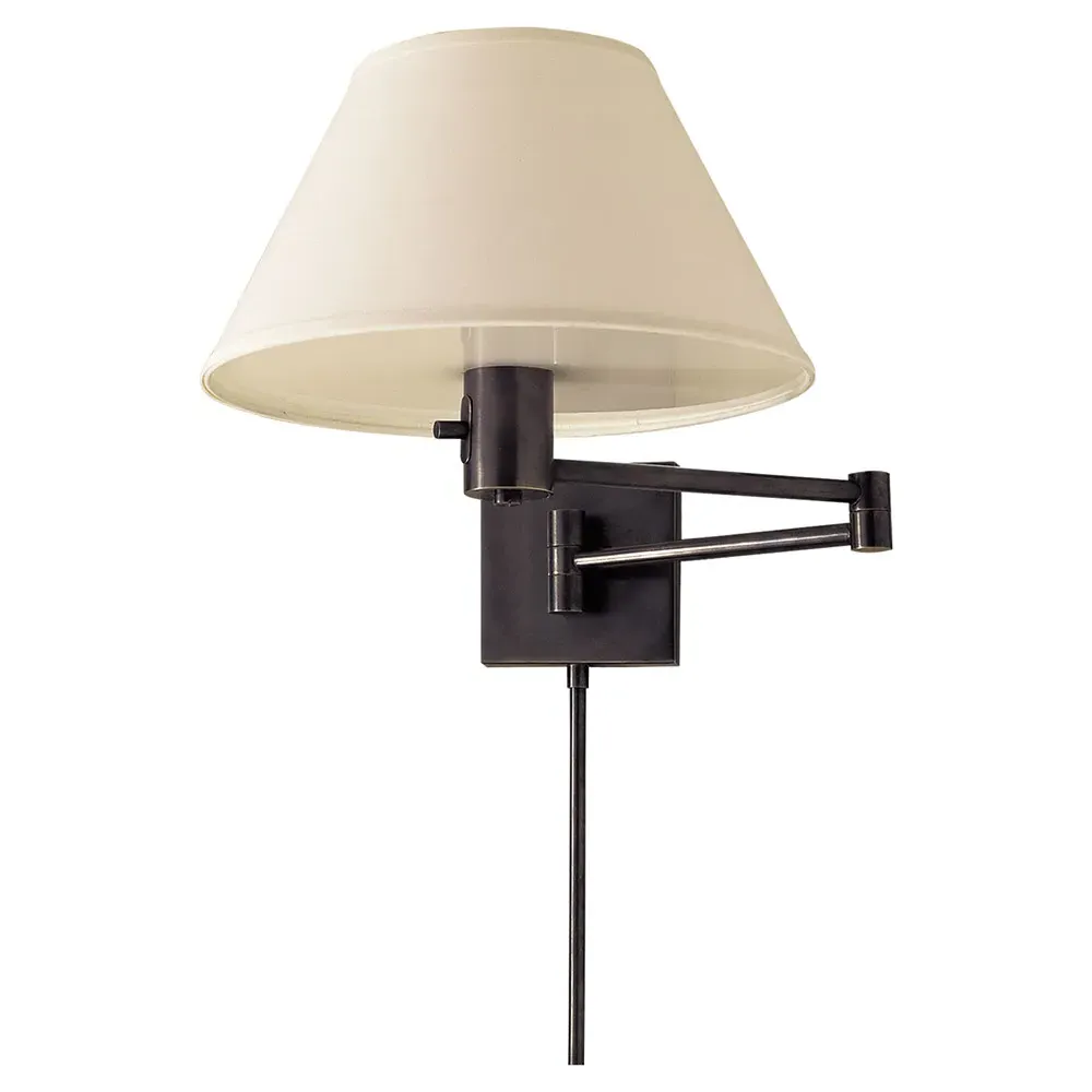 Swing Arm Sconce with Linen Shade - Bronze, Metal