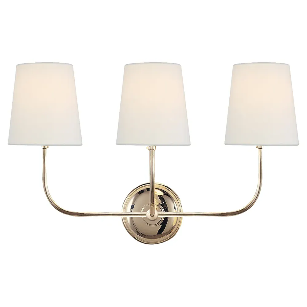 Vendome Triple Armed Wall Sconce - Polished Nickel, Linen