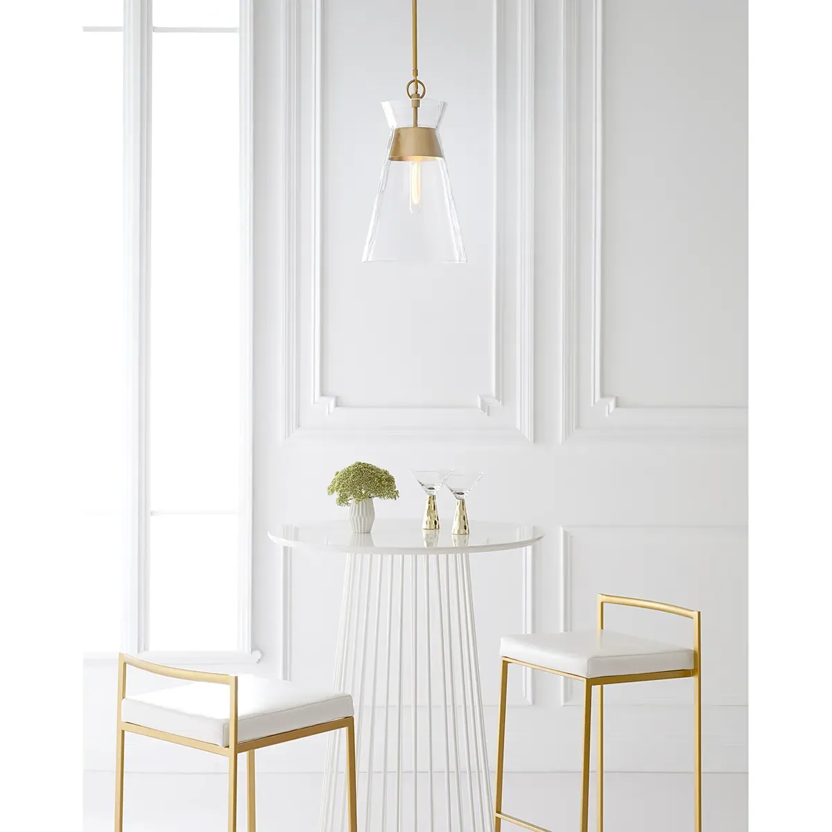 Atlantic Narrow Pendant Light - Burnished Brass, Glass