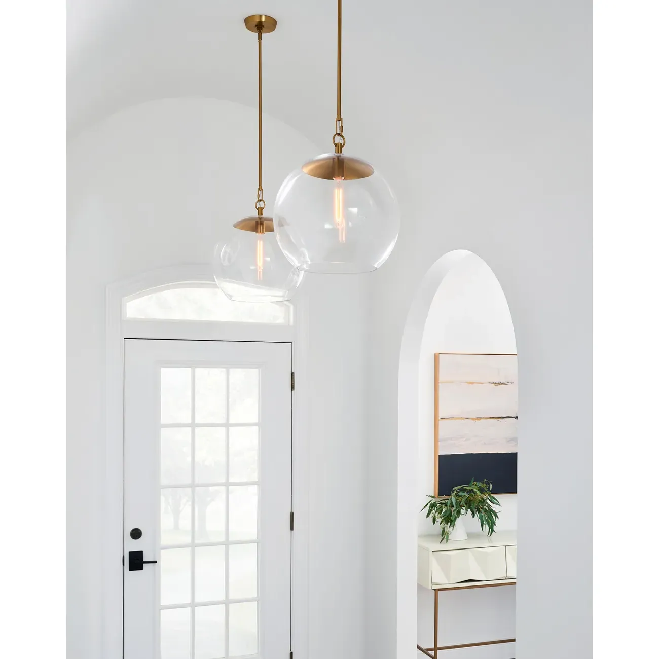Atlantic Round Pendant Light - Burnished Brass, Glass