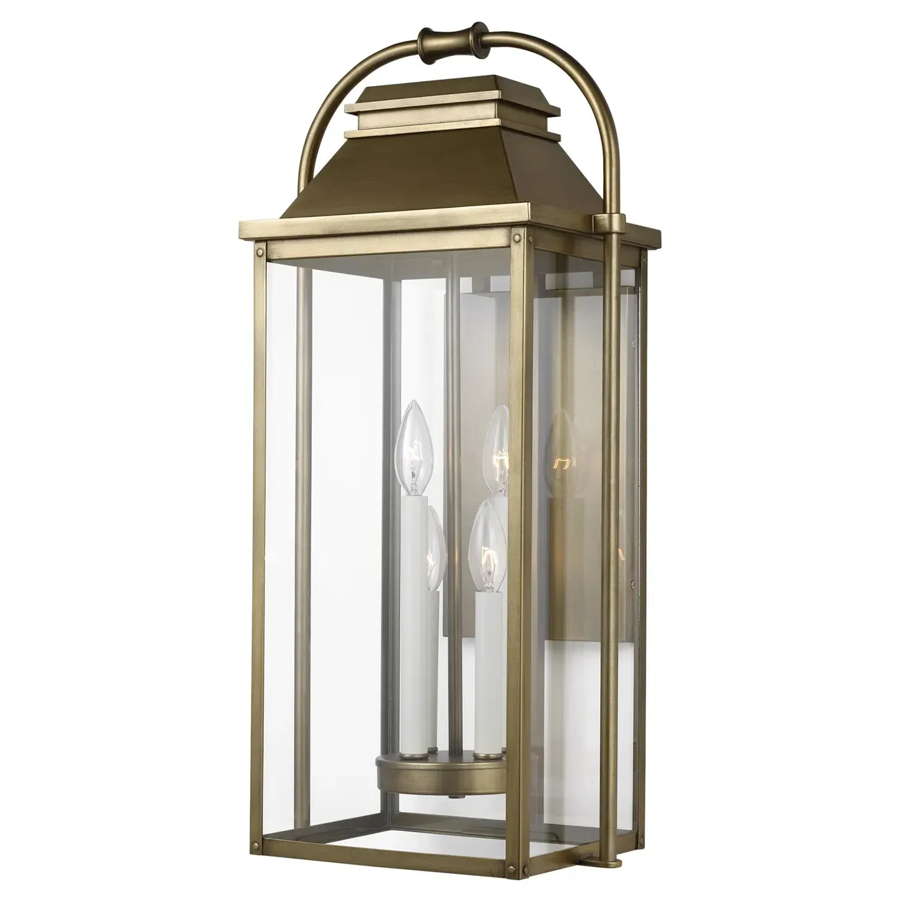 Wellsworth Large Lantern Sconce - Painted Distressed Brass