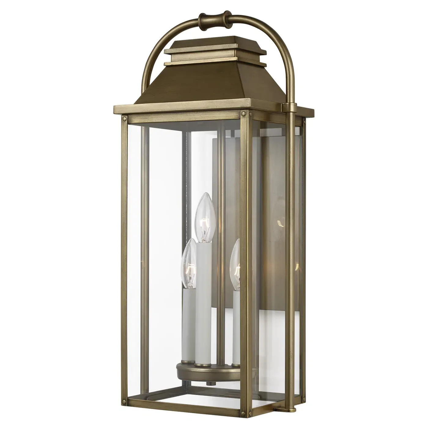 Wellsworth Medium Lantern Sconce - Painted Distressed Brass