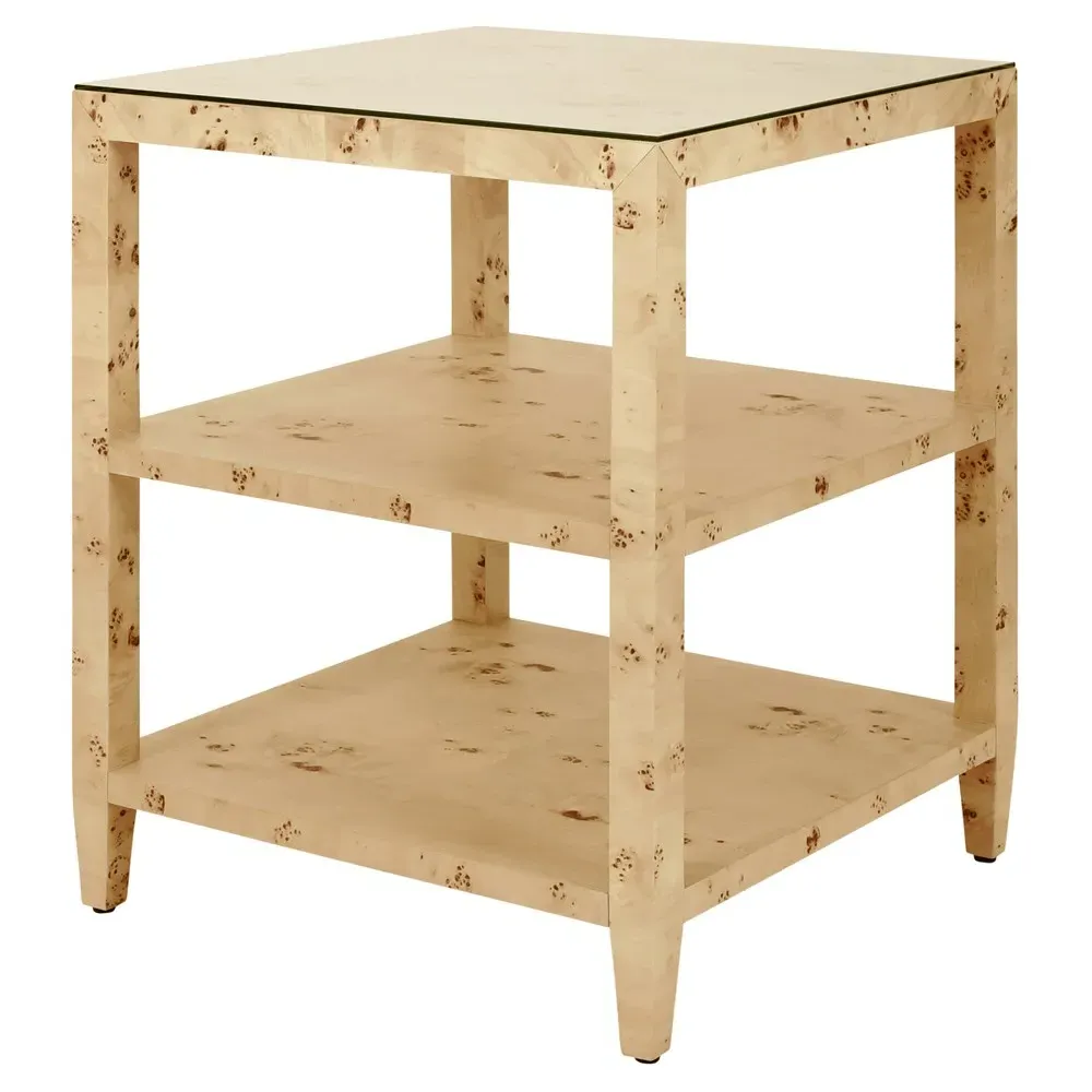 Amie Square Side Table - Brown, Burl Wood
