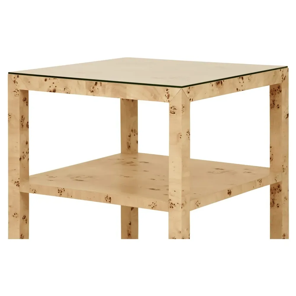 Amie Square Side Table - Brown, Burl Wood