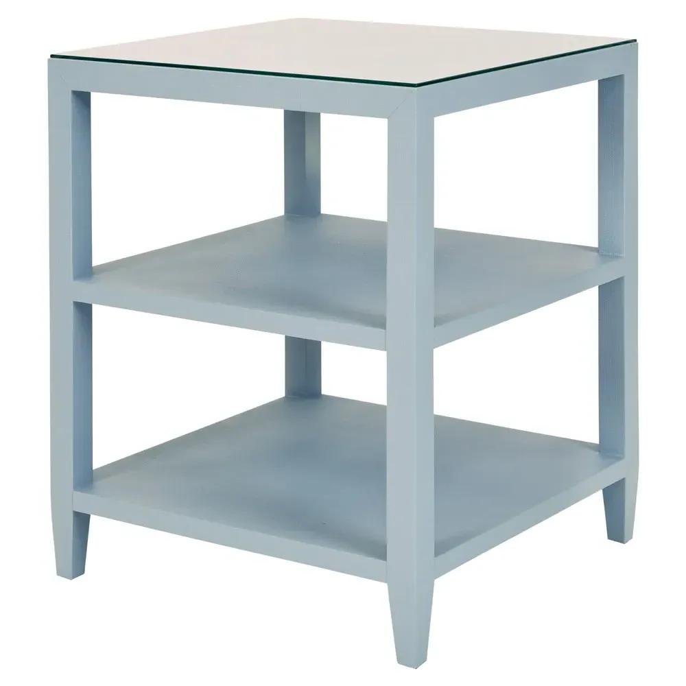 Amie Square Side Table - Light Blue, Linen