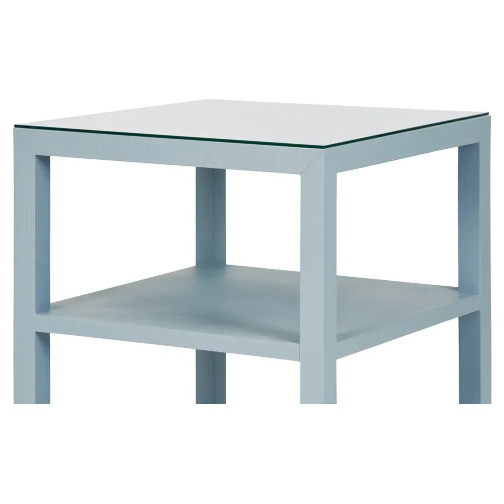 Amie Square Side Table - Light Blue, Linen