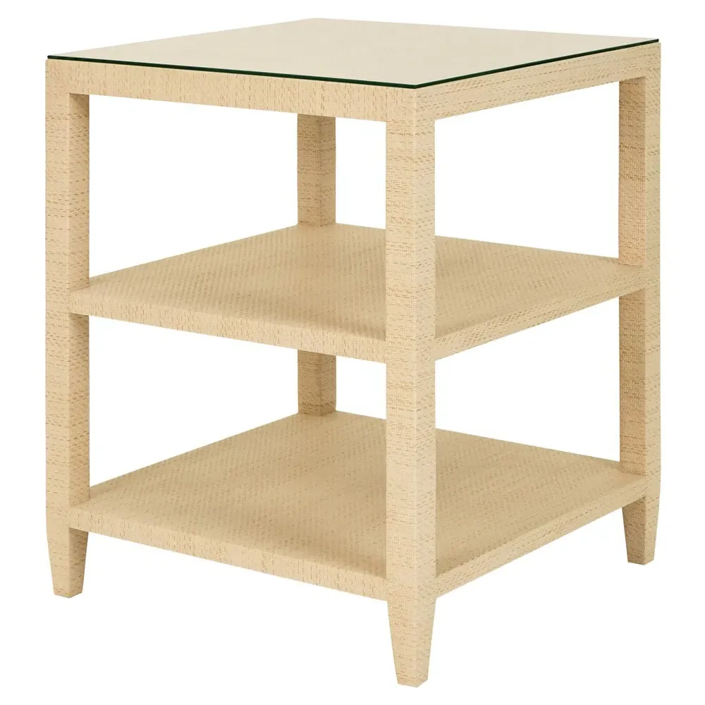 Amie Square Side Table - Natural, Grasscloth