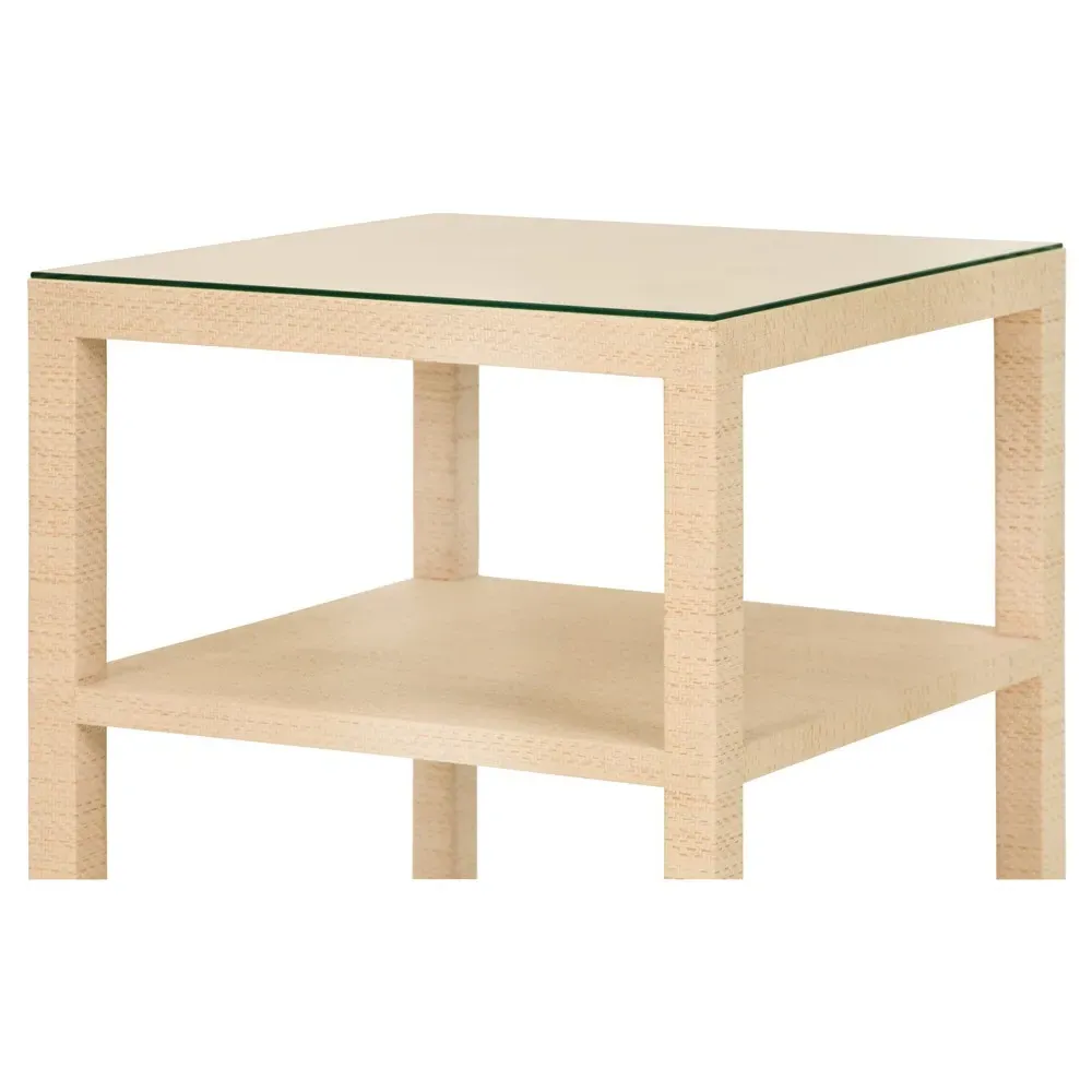 Amie Square Side Table - Natural, Grasscloth