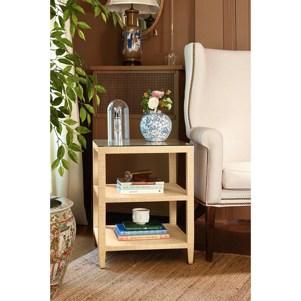 Amie Square Side Table - Natural, Grasscloth