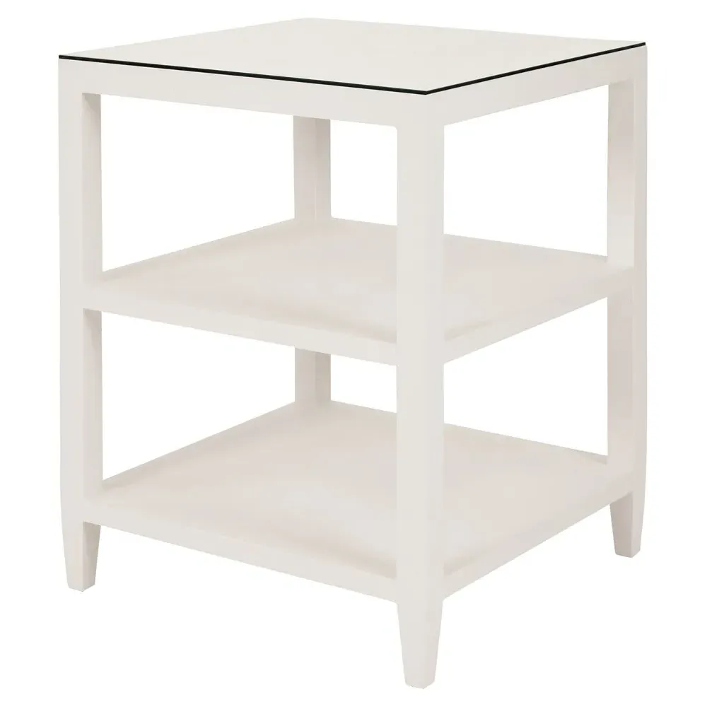 Amie Square Side Table - White, Linen