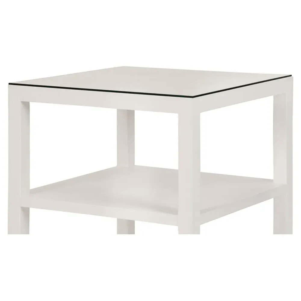 Amie Square Side Table - White, Linen