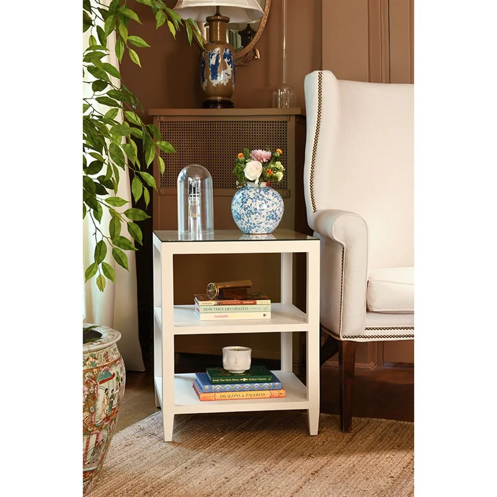 Amie Square Side Table - White, Linen