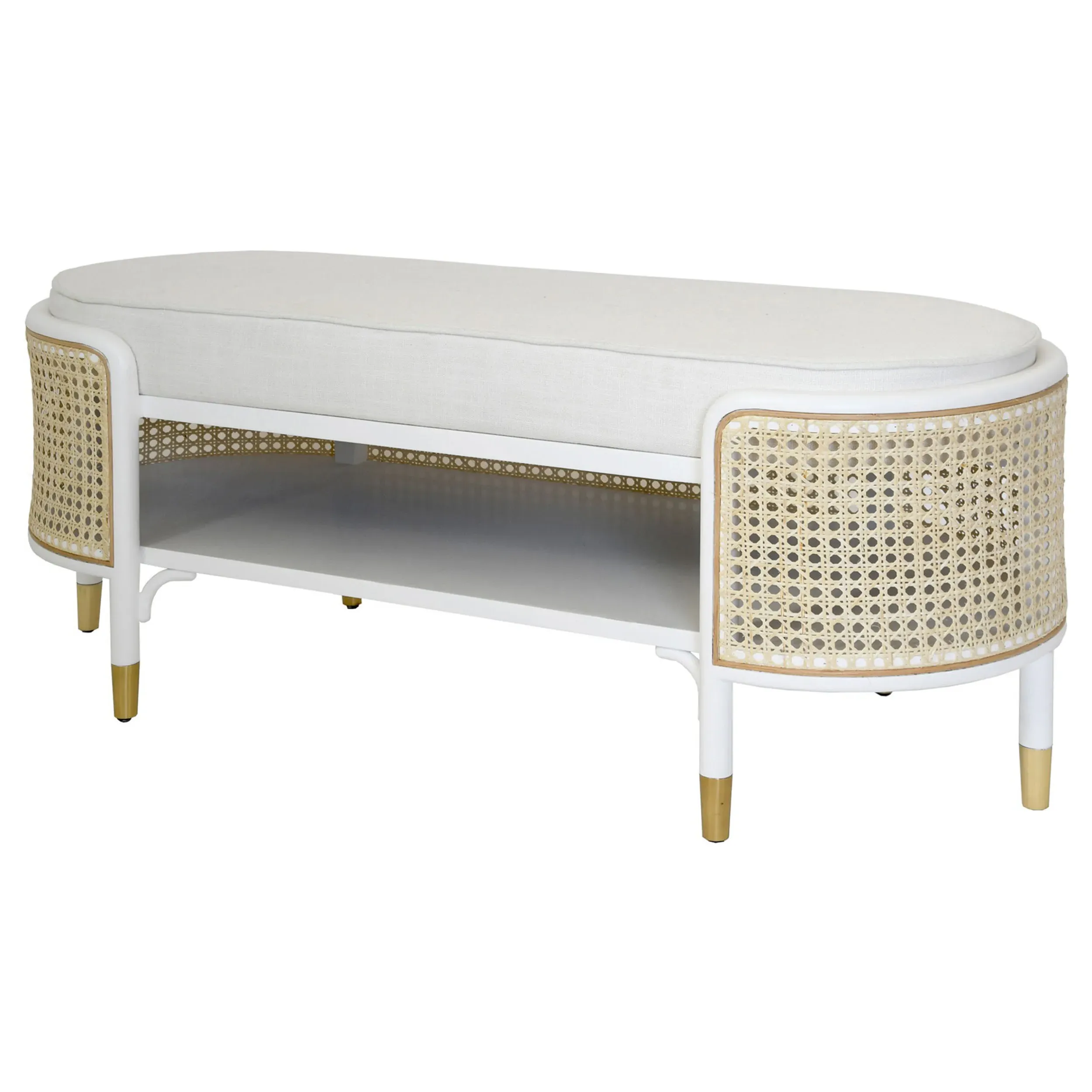 Beale Storage Bench with Cane - White, Oak