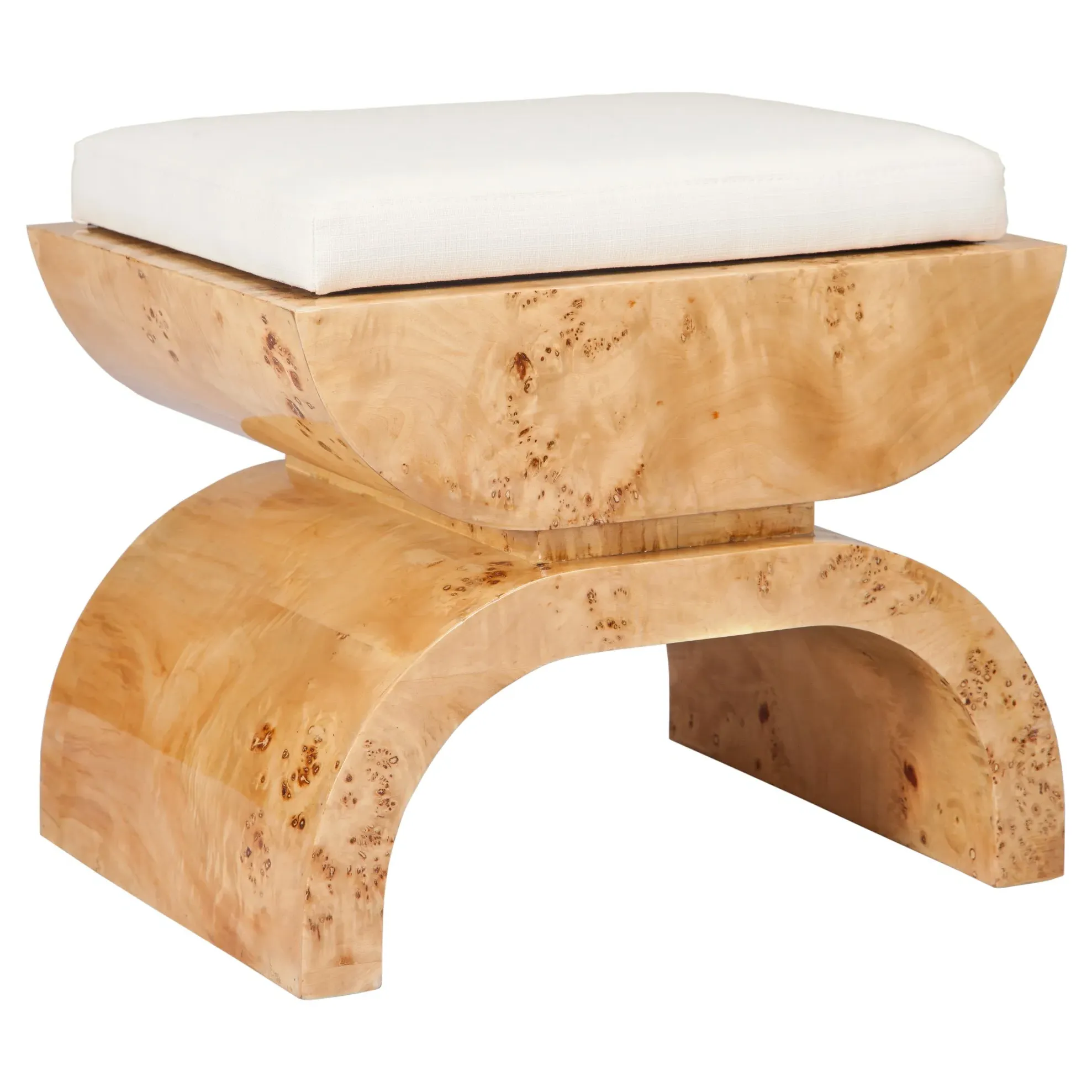 Biggs Upholstered Stool - White, Burl Wood