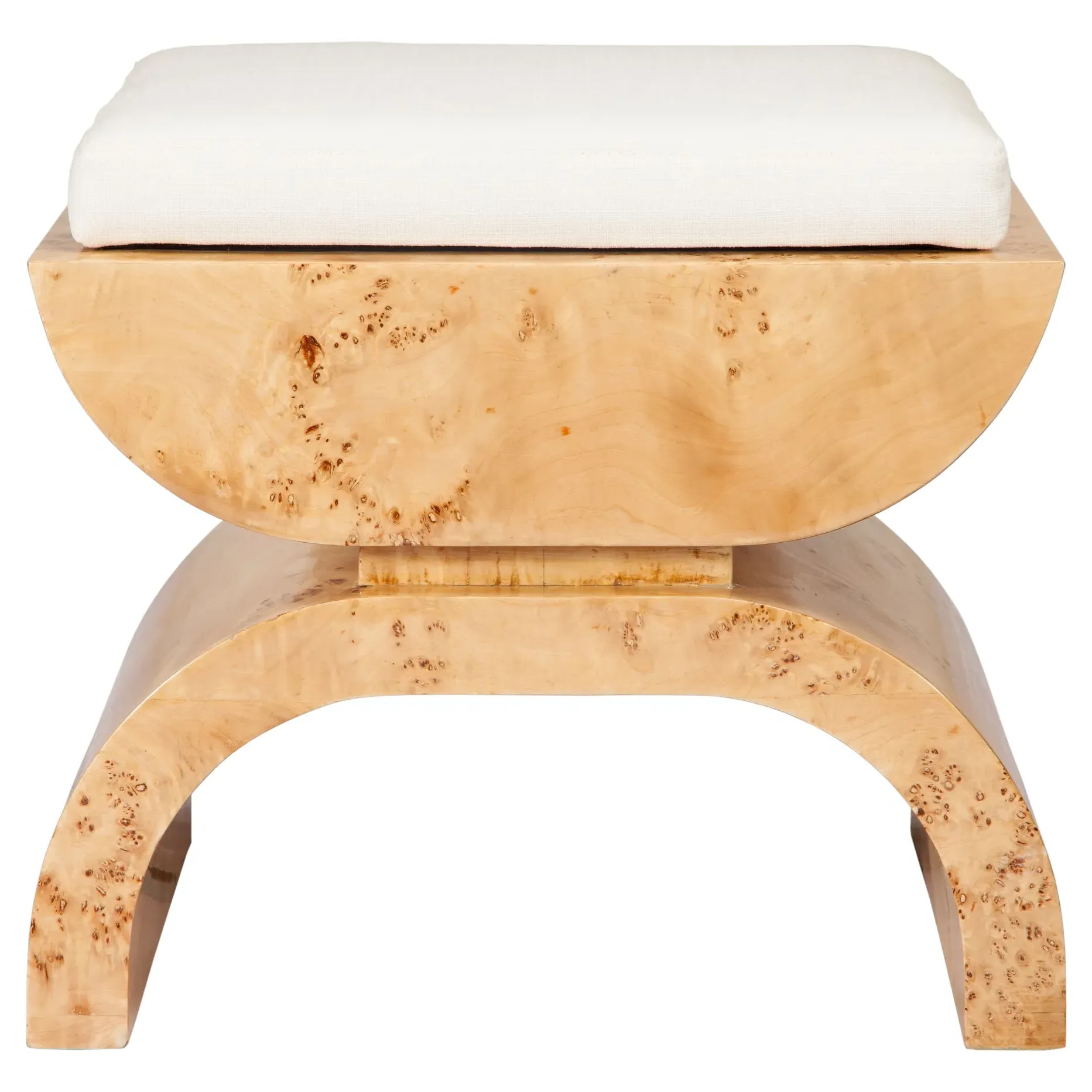 Biggs Upholstered Stool - White, Burl Wood image