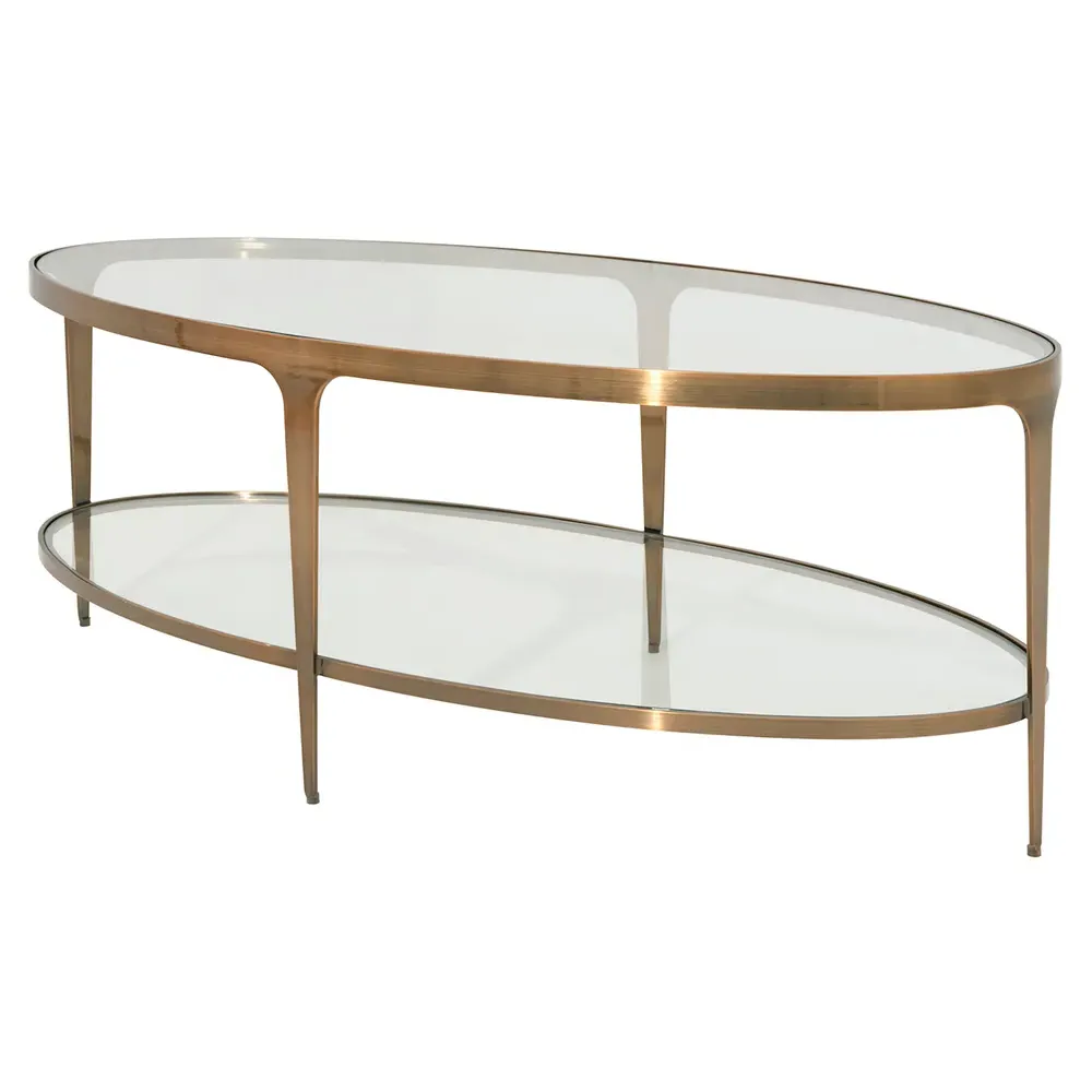 Brando Regency Oval Coffee Table - Antique Brass, Glass