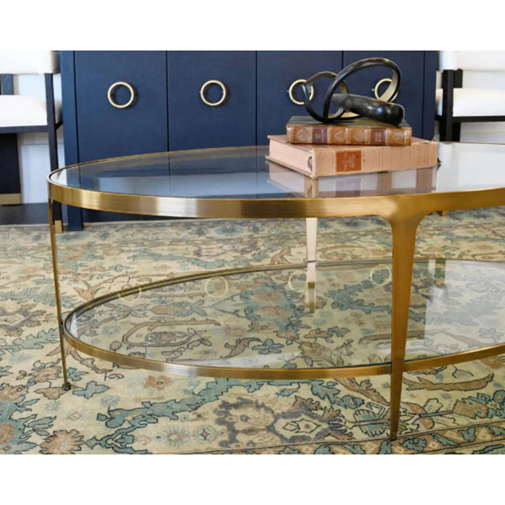 Brando Regency Oval Coffee Table - Antique Brass, Glass