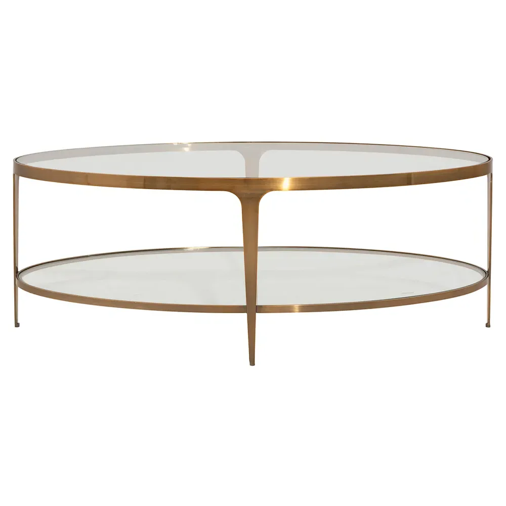 Brando Regency Oval Coffee Table - Antique Brass, Glass