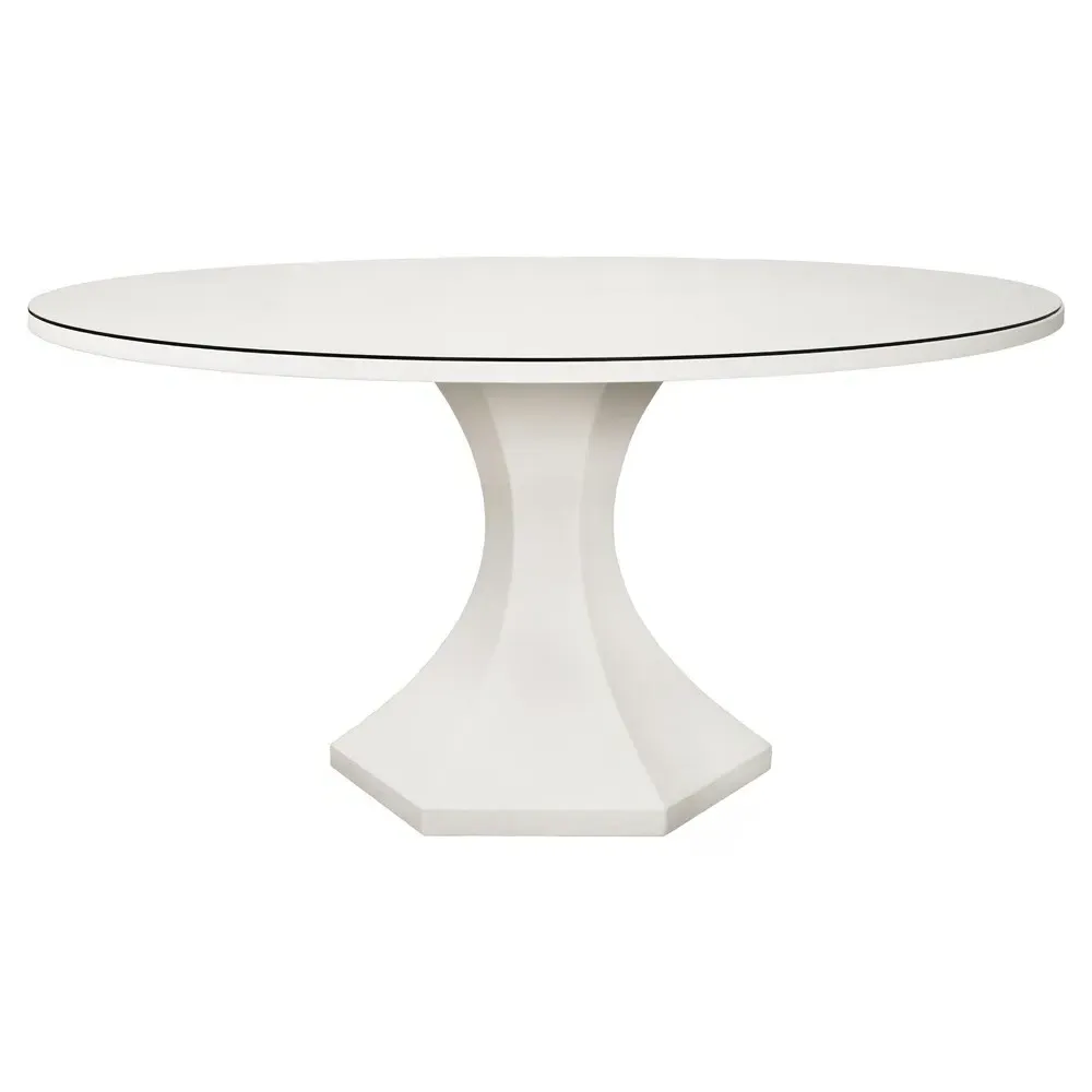 Bryce Round Dining Table - White, Linen