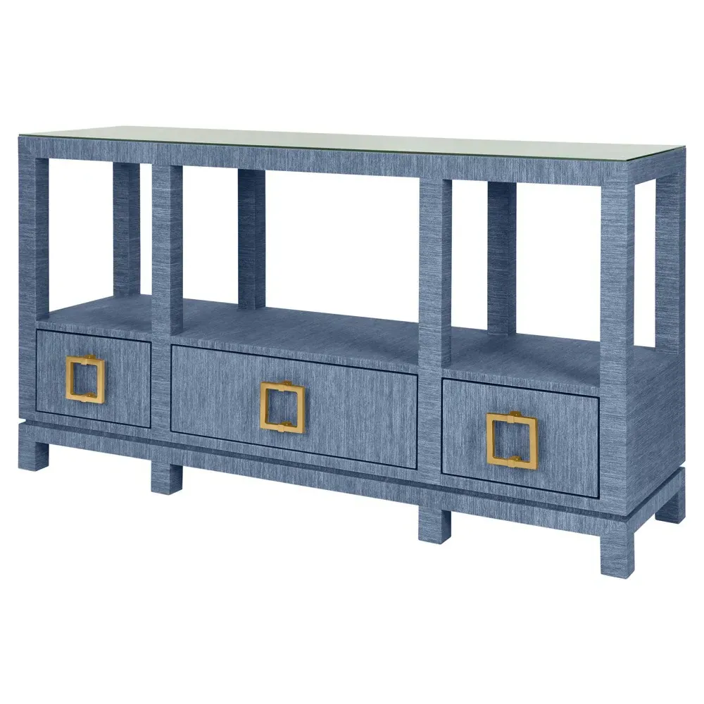 Campbell Console Table - Blue, Grasscloth