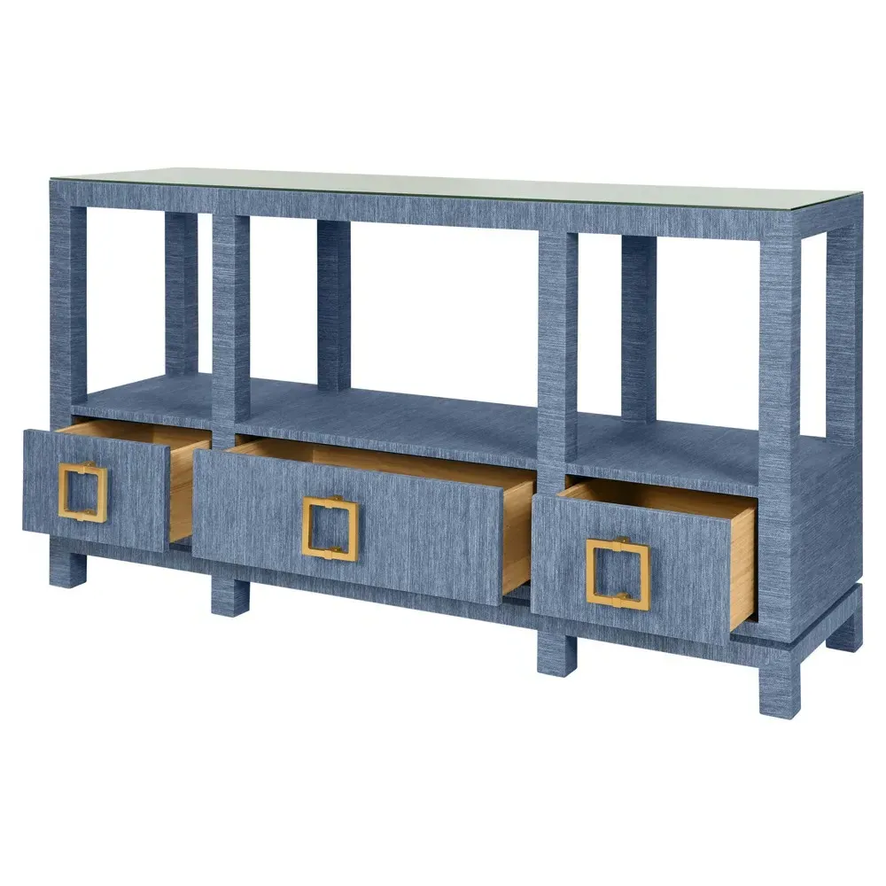 Campbell Console Table - Blue, Grasscloth