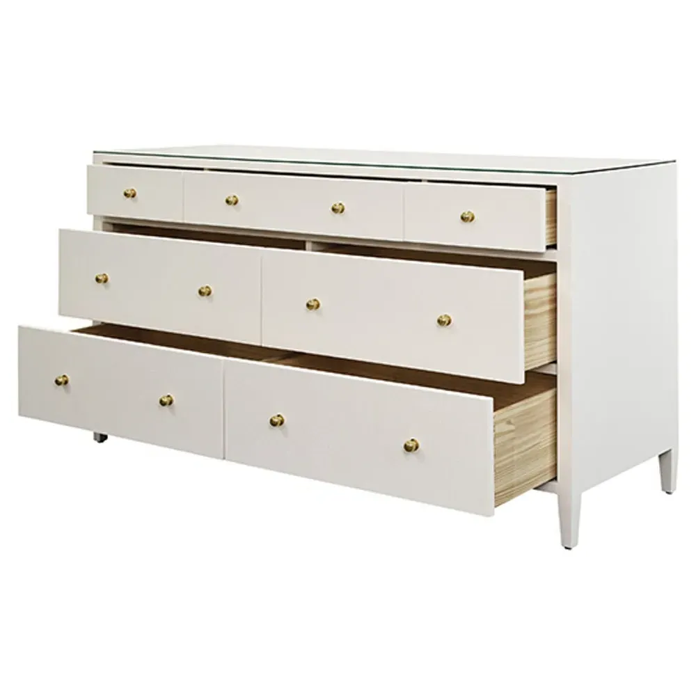 Carnegie Double Dresser - White, Textured Linen