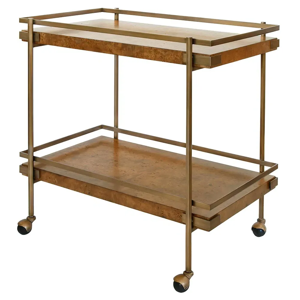 Cash Bar Cart - Dark Burl, Brass