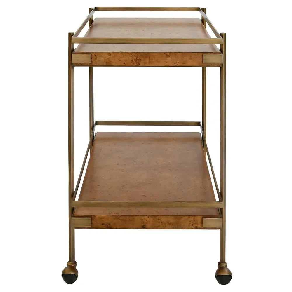 Cash Bar Cart - Dark Burl, Brass