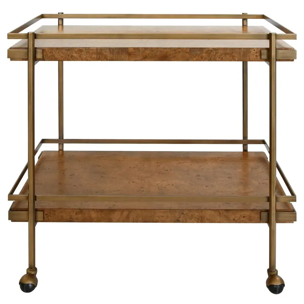 Cash Bar Cart - Dark Burl, Brass