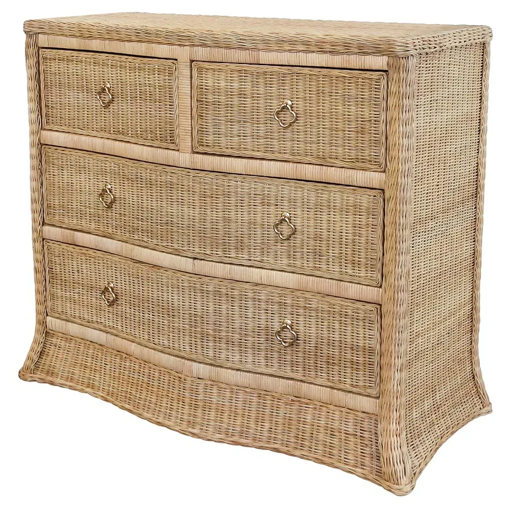 Celine Rattan Bachelor Chest with Brass Pull - Brown