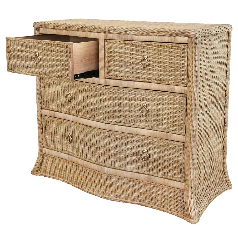 Celine Rattan Bachelor Chest with Brass Pull - Brown