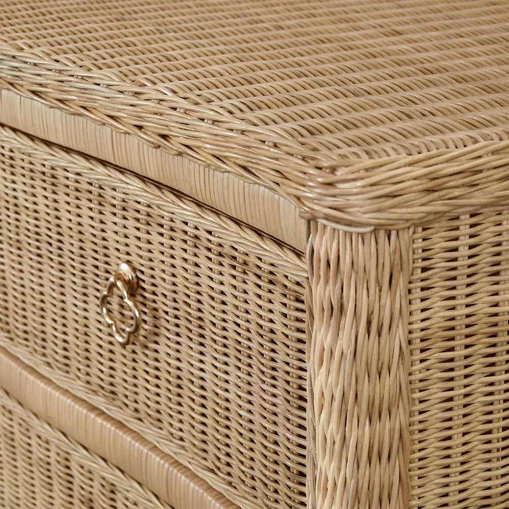 Celine Rattan Bachelor Chest with Brass Pull - Brown