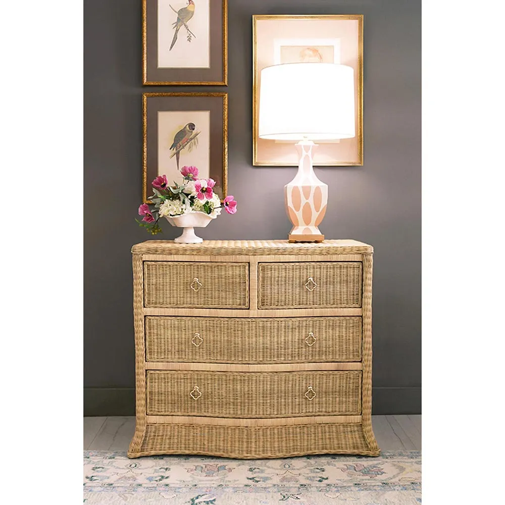 Celine Rattan Bachelor Chest with Brass Pull - Brown