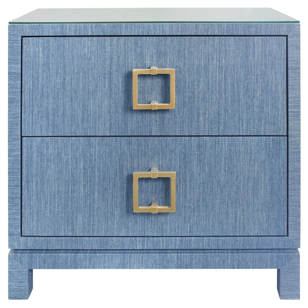 Cole Nightstand with Brass Pull - Blue, Grasscloth image