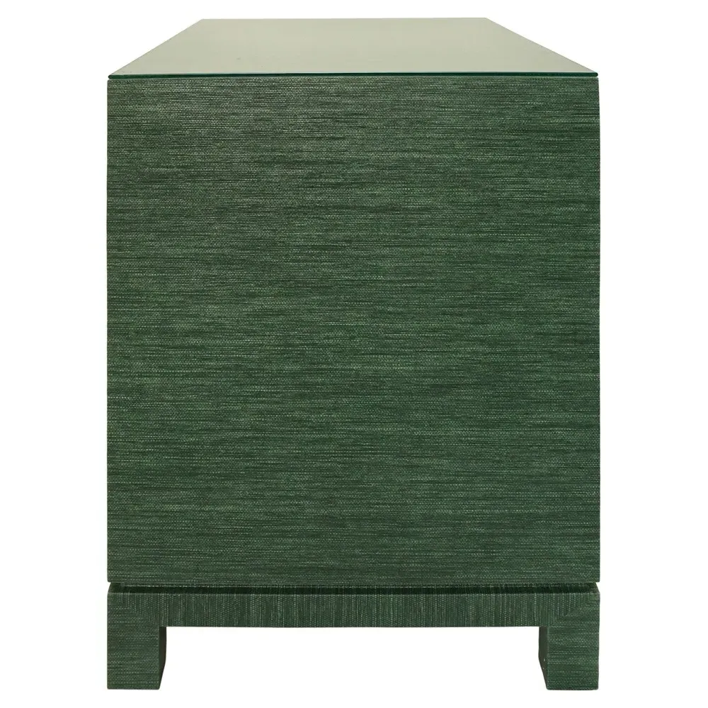 Cole Nightstand with Brass Pull - Green, Grasscloth