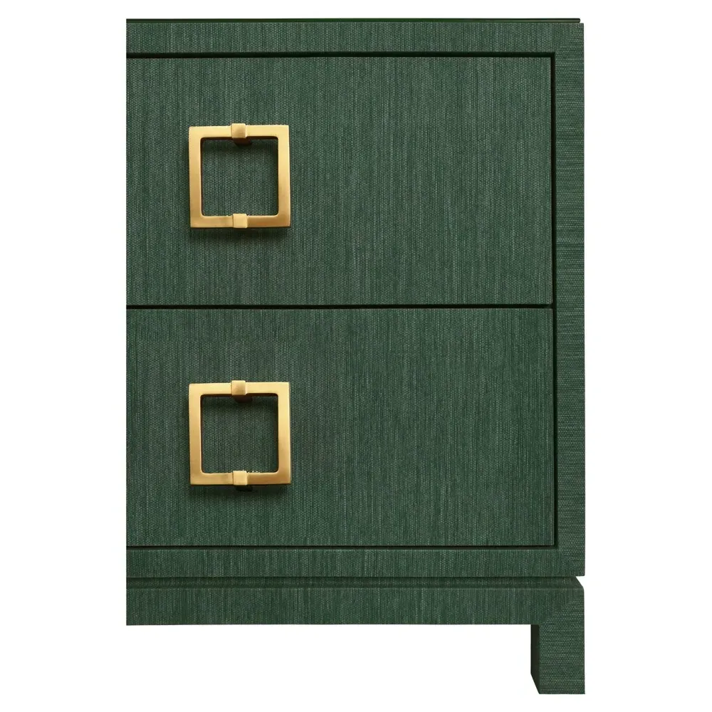 Cole Nightstand with Brass Pull - Green, Grasscloth
