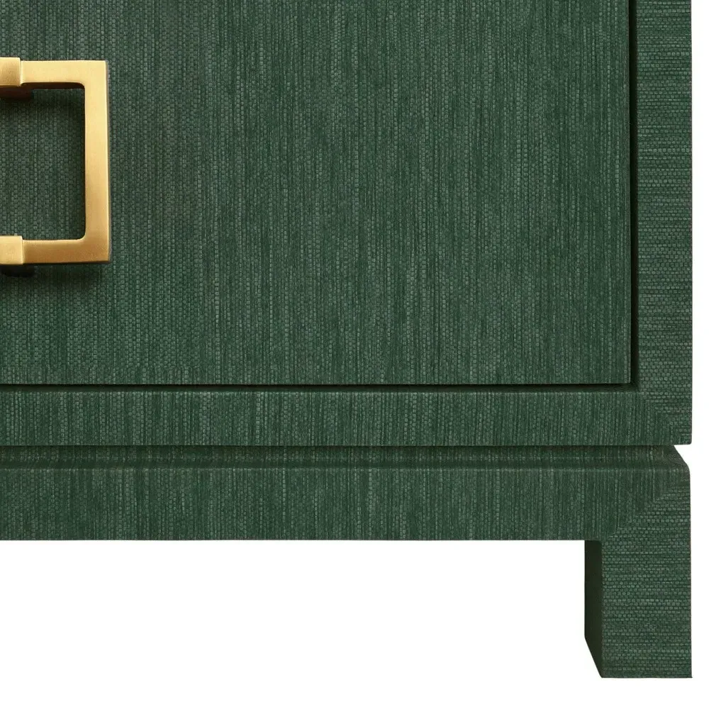 Cole Nightstand with Brass Pull - Green, Grasscloth