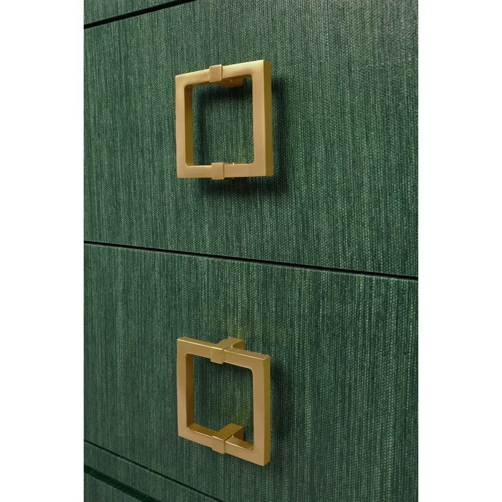 Cole Nightstand with Brass Pull - Green, Grasscloth