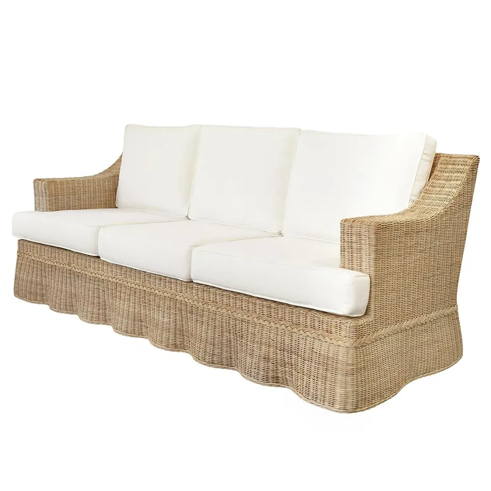 Daphne Scalloped Sofa - White, Rattan
